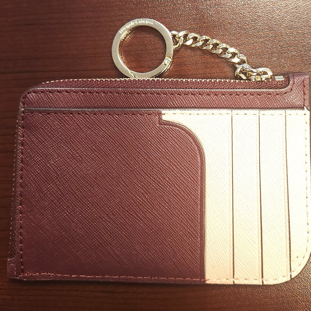 Kate Spade NY Cameron Medium L-zip Cardholder - 2-tone burgundy/pink - Like New